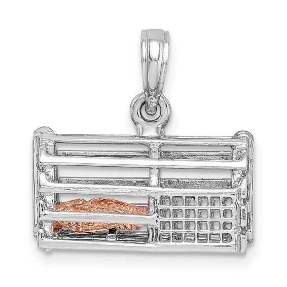 14K White Rose Gold Two Tone Lobster Trap 3D Pendant Charm