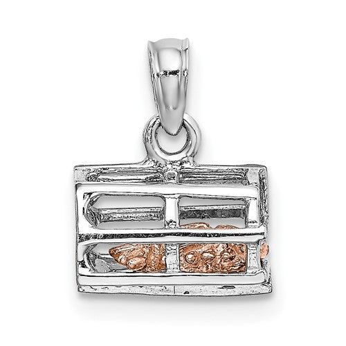 14K White Rose Gold Two Tone Lobster Trap 3D Small Pendant Charm