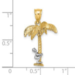 Lataa kuva Galleria-katseluun, 14k Yellow White Gold Two Tone Coconut Tree Moveable Man 3D Pendant Charm
