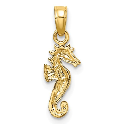 14k Yellow Gold and Rhodium Seahorse Pendant Charm