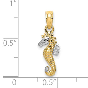 14k Yellow Gold and Rhodium Seahorse Pendant Charm