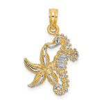 Indlæs billede til gallerivisning 14k Yellow Gold and Rhodium Seahorse Starfish Pendant Charm
