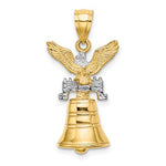 將圖片載入圖庫檢視器 14k Yellow White Gold Two Tone Liberty Bell Philadelphia PA Pennsylvania Pendant Charm
