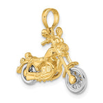 Загрузить изображение в средство просмотра галереи, 14k Yellow White Gold Two Tone Motorcycle Moveable 3D Pendant Charm
