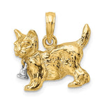 Ladda upp bild till gallerivisning, 14k Yellow White Gold Two Tone Cat with Dangling Bell 3D Pendant Charm
