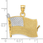 Загрузить изображение в средство просмотра галереи, 14k Yellow Gold and Rhodium USA American Flag Book Pledge of Allegiance 3D Reversible Opens Pendant Charm
