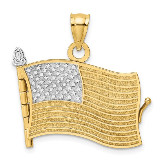 14k Yellow Gold and Rhodium USA American Flag Book Pledge of Allegiance 3D Reversible Opens Pendant Charm