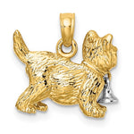 Cargar imagen en el visor de la galería, 14k Yellow White Gold Two Tone Cat with Dangling Bell 3D Pendant Charm
