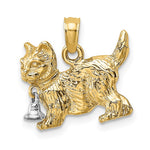 이미지를 갤러리 뷰어에 로드 , 14k Yellow White Gold Two Tone Cat with Dangling Bell 3D Pendant Charm

