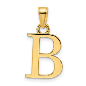 14K Yellow Gold Uppercase Initial Letter B Block Alphabet Large Pendant Charm