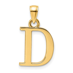 14K Yellow Gold Uppercase Initial Letter D Block Alphabet Large Pendant Charm