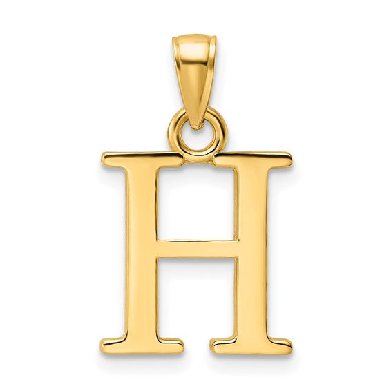 14K Yellow Gold Uppercase Initial Letter H Block Alphabet Large Pendant Charm