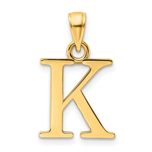 14K Yellow Gold Uppercase Initial Letter K Block Alphabet Large Pendant Charm