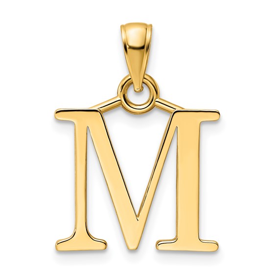 14K Yellow Gold Uppercase Initial Letter M Block Alphabet Large Pendant Charm