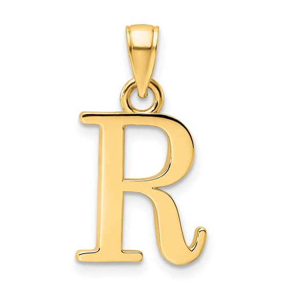 14K Yellow Gold Uppercase Initial Letter R Block Alphabet Large Pendant Charm