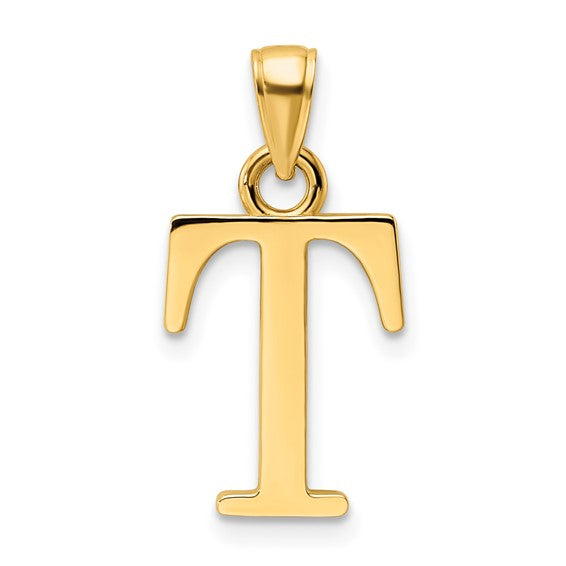 14K Yellow Gold Uppercase Initial Letter T Block Alphabet Large Pendant Charm