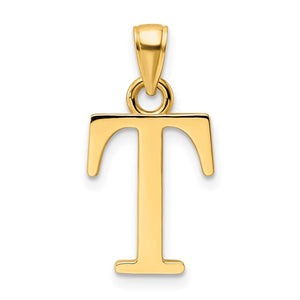 14K Yellow Gold Uppercase Initial Letter T Block Alphabet Large Pendant Charm