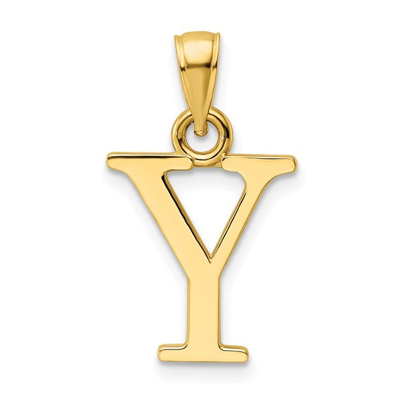 14K Yellow Gold Uppercase Initial Letter Y Block Alphabet Large Pendant Charm