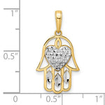 Φόρτωση εικόνας στο εργαλείο προβολής Συλλογής, 14K Yellow Gold and Rhodium Hamsa Chamseh Heart Pendant Charm
