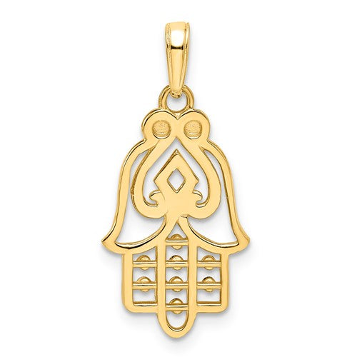 14K Yellow Gold and Rhodium Hamsa Chamseh Spade Symbol Pendant Charm