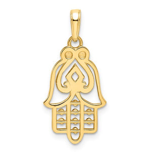 14K Yellow Gold and Rhodium Hamsa Chamseh Spade Symbol Pendant Charm