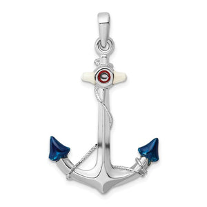 Sterling Silver Enamel Anchor 3D Pendant Charm