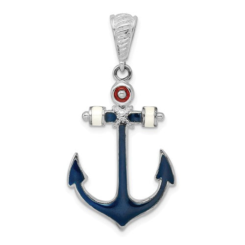 Sterling Silver Enamel Anchor Large Pendant Charm