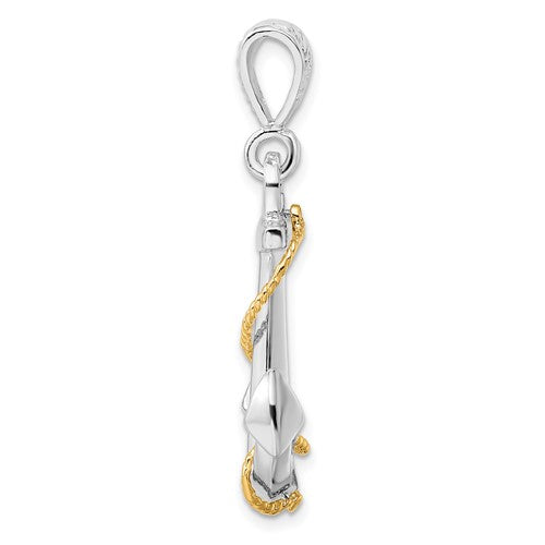 Sterling Silver and 14k Yellow Gold Anchor Large 3D Pendant Charm