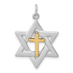 Загрузить изображение в средство просмотра галереи, Sterling Silver Gold Plated Star of David with Cross Pendant Charm
