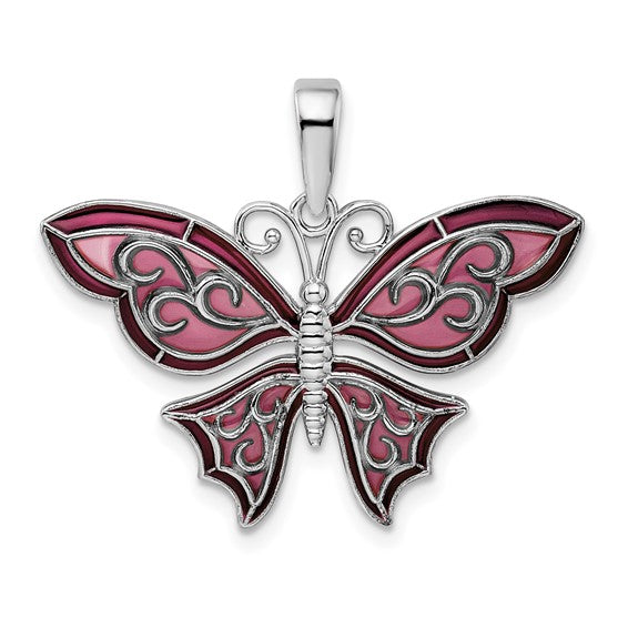 Sterling Silver Enamel Purple Pink Butterfly Pendant Charm