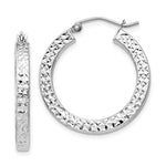 Charger l&#39;image dans la galerie, Sterling Silver Diamond Cut Square Tube Round Hoop Earrings 25mm x 3mm
