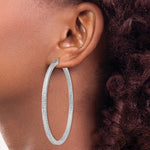 Cargar imagen en el visor de la galería, Sterling Silver Diamond Cut Square Tube Round Hoop Earrings 61mm x 3mm
