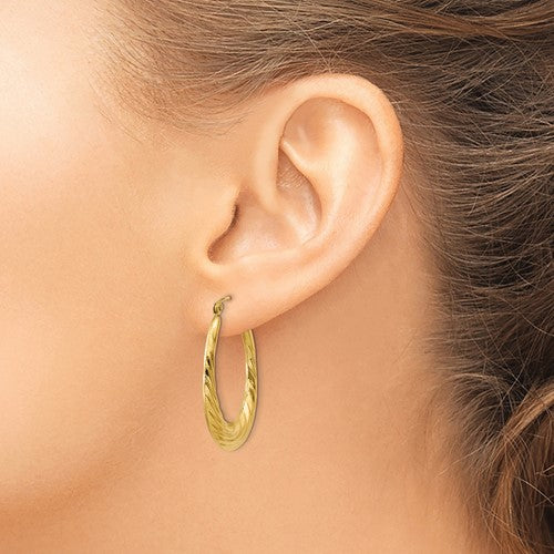 14K Yellow Gold Shrimp Twisted Oval Hoop Earrings
