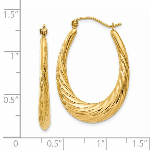 14K Yellow Gold Shrimp Twisted Oval Hoop Earrings