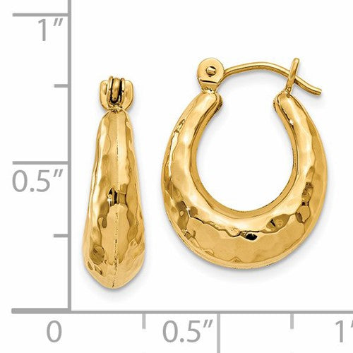 14K Yellow Gold Shrimp Hammered Hoop Earrings