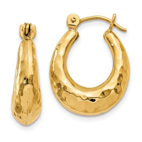 14K Yellow Gold Shrimp Hammered Hoop Earrings