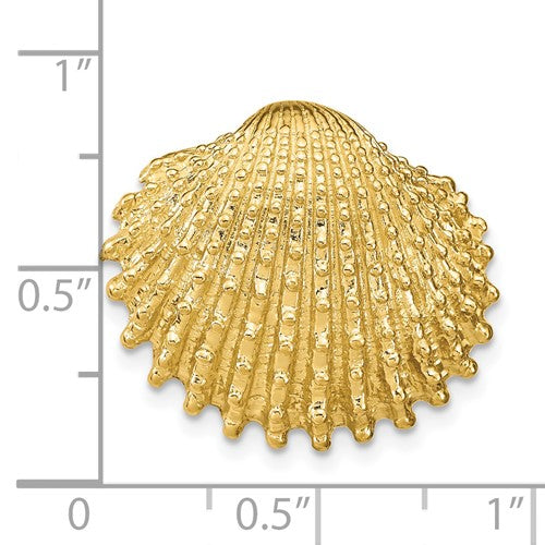 14k Yellow Gold Seashell Clam Scallop Shell Chain Slide Pendant Charm