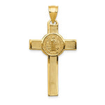 將圖片載入圖庫檢視器 14K Yellow Gold Crucifix St Benedict Cross 2 Sided Pendant Charm
