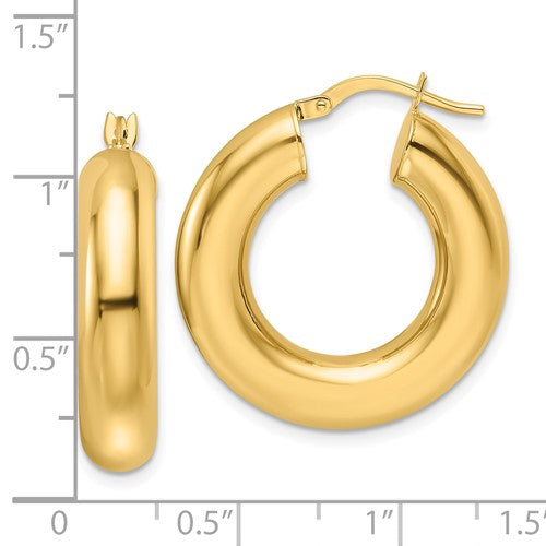 14K Yellow Gold Classic Round Hoop Earrings 26mm x 6mm