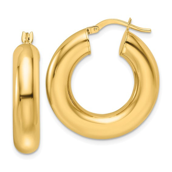 14K Yellow Gold Classic Round Hoop Earrings 26mm x 6mm