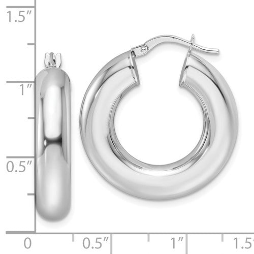 14K White Gold Classic Round Hoop Earrings 26mm x 6mm