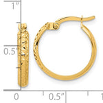 Load image into Gallery viewer, 14K Yellow Gold Diamond Cut Round Hoop Textured Earrings 18mm x 3mm
