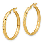 Load image into Gallery viewer, 14K Yellow Gold Diamond Cut Round Hoop Textured Earrings 27mm x 3mm
