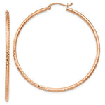 이미지를 갤러리 뷰어에 로드 , 14K Rose Gold Diamond Cut Round Hoop Textured Earrings 50mm x 2mm
