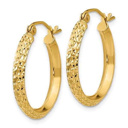 14K Yellow Gold Diamond Cut Knife Edge Round Hoop Earrings 20mm x 2.5mm