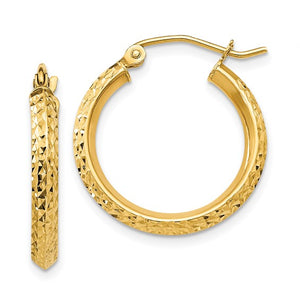 14K Yellow Gold Diamond Cut Knife Edge Round Hoop Earrings 20mm x 2.5mm