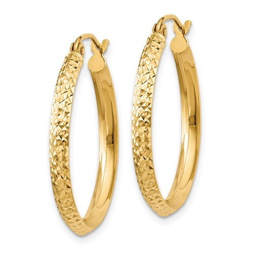 14K Yellow Gold Diamond Cut Knife Edge Round Hoop Earrings 25mm x 2.5mm