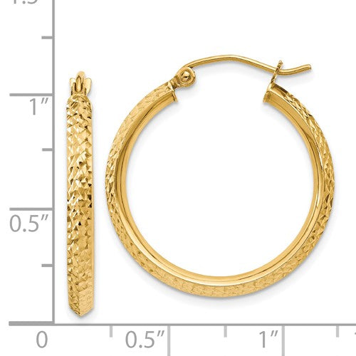 14K Yellow Gold Diamond Cut Knife Edge Round Hoop Earrings 25mm x 2.5mm