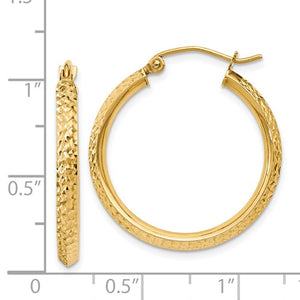 14K Yellow Gold Diamond Cut Knife Edge Round Hoop Earrings 25mm x 2.5mm