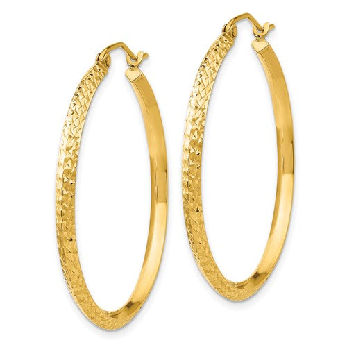 14K Yellow Gold Diamond Cut Knife Edge Round Hoop Earrings 36mm x 2.5mm